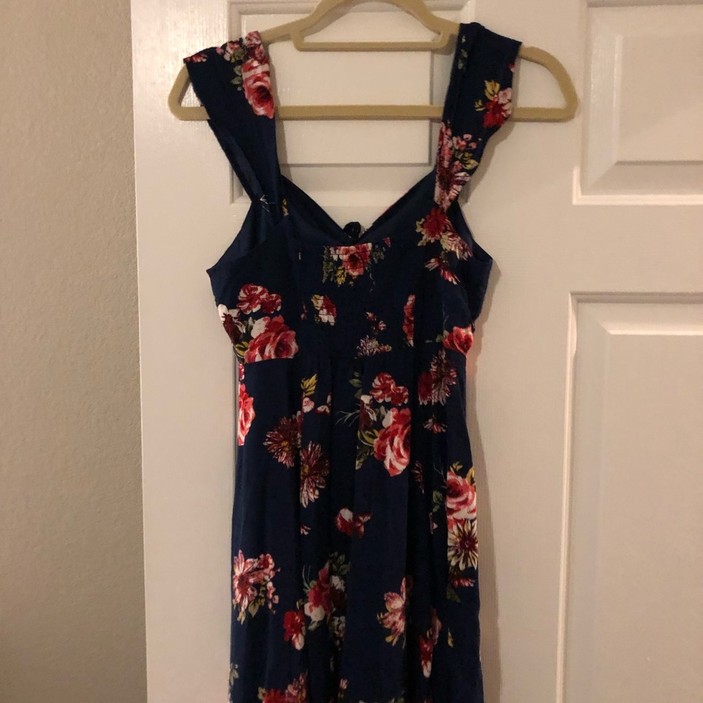 Dark blue floral dress with cut out stomach